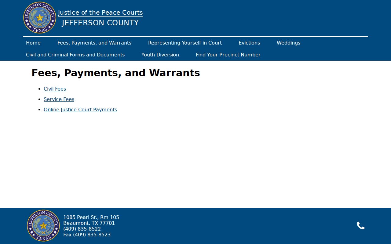 Jefferson County warrant records reference, JP fees and warrant links