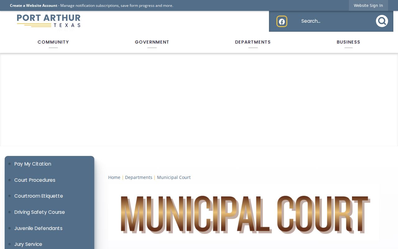 Jefferson County municipal warrant reference, Port Arthur Municipal Court building and contact