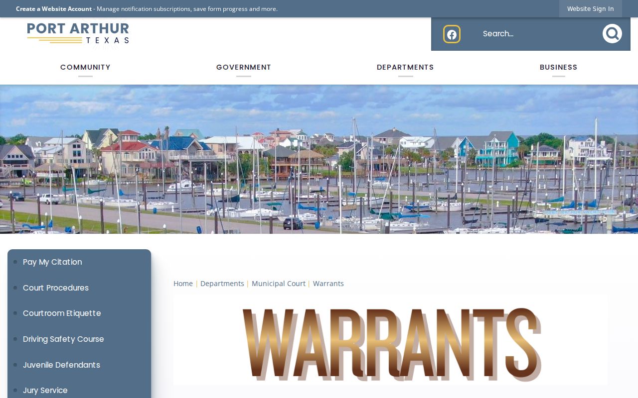 Port Arthur warrant records reference, local Municipal Court safe harbor