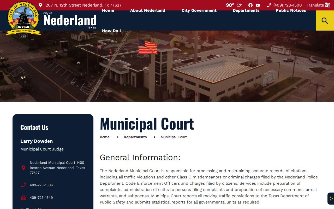 Nederland warrant records reference, Municipal Court information page