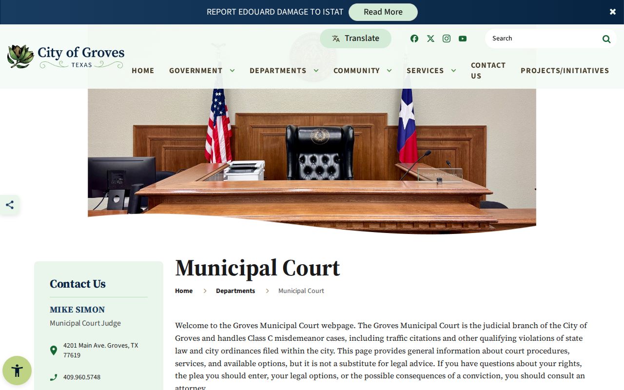Jefferson County municipal warrant reference, Groves Municipal Court docket schedule