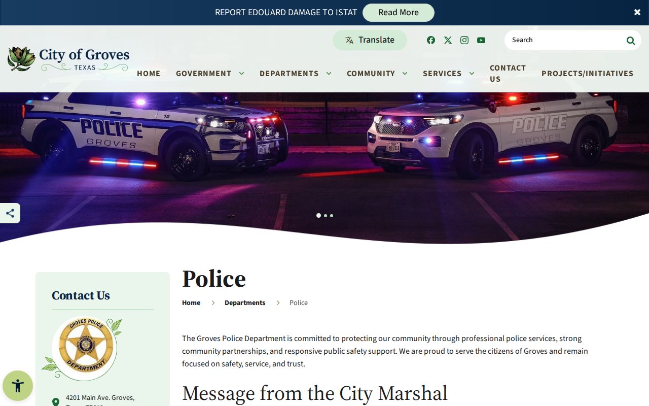 Groves warrant records reference, Groves Police Department