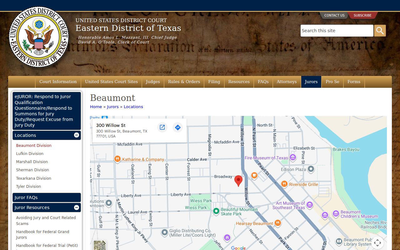 Jefferson County arrest warrant records reference, Eastern District of Texas Beaumont courthouse